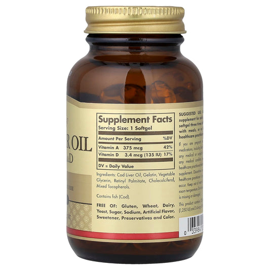 Solgar, Cod Liver Oil, Vitamins A & D, 100 Capsules