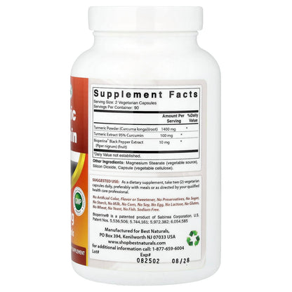 Best Naturals Turmeric Curcumin With BioPerine 180 Veg Caps
