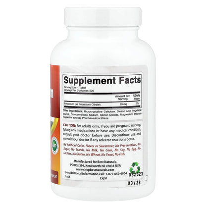 Best Naturals Potassium Citrate 500 Tablets