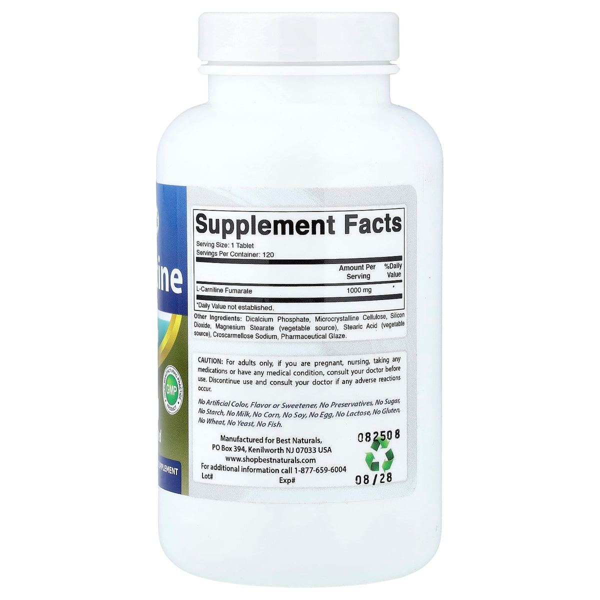 Best Naturals L-Carnitine 1,000 mg 120 Tablets