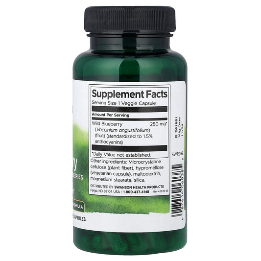 Swanson Vitamins, Wild Blueberry with Whole Wild Blueberries, 250 mg, 90 Veggie Capsules