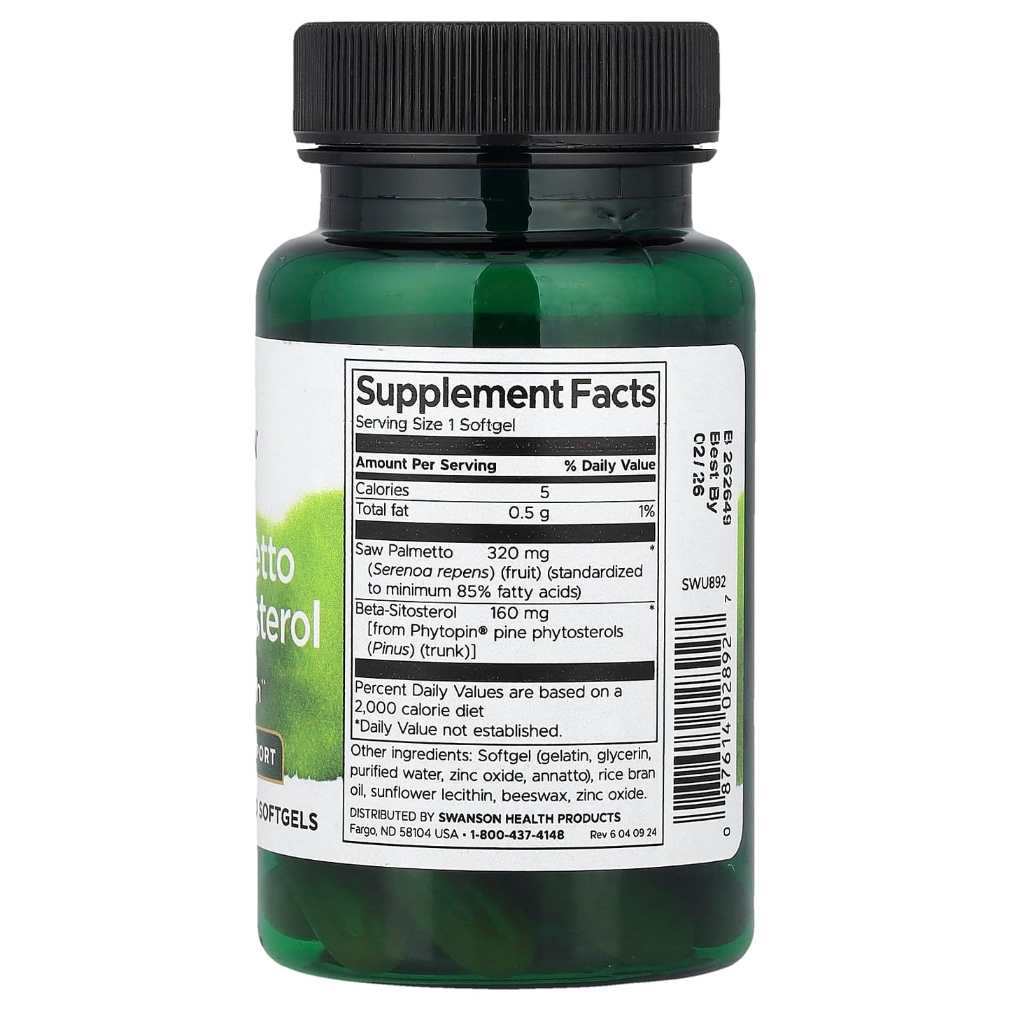 Swanson Vitamins, Saw Palmetto & Beta-Sitosterol, 30 Softgels