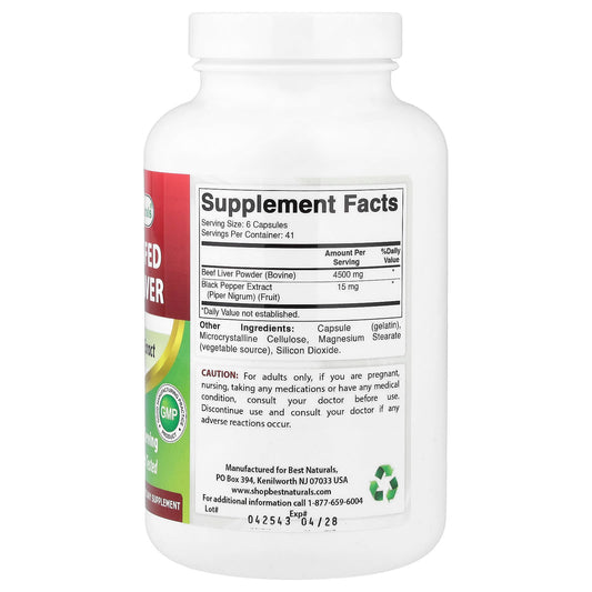Best Naturals, Grass-fed Beef Liver, 250 Capsules