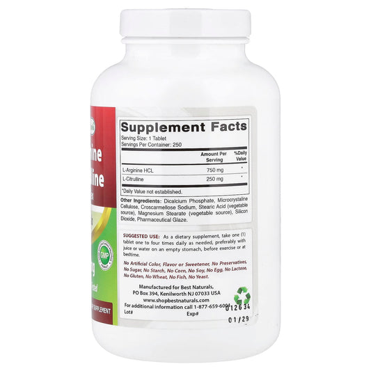 Best Naturals, L-Arginine, L-Citrulline Complex, 1,000 mg, 250 Tablets