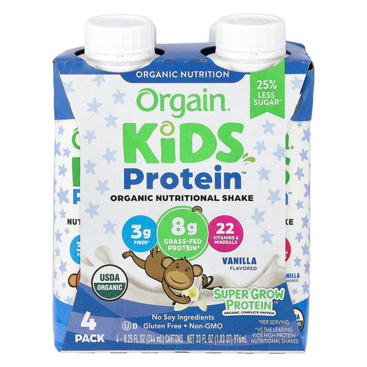 Orgain, Kids Protein™, Organic Nutritional Shake, Vanilla, 4 Pack, 244 ml (8.25 fl oz) Each