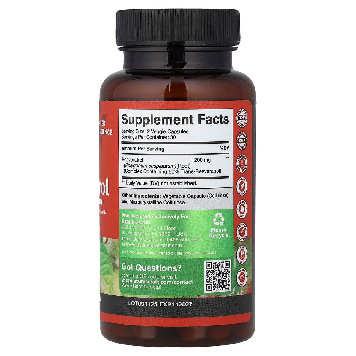 Nature's Craft Resveratrol 600 mg per Capsule 60 Caps