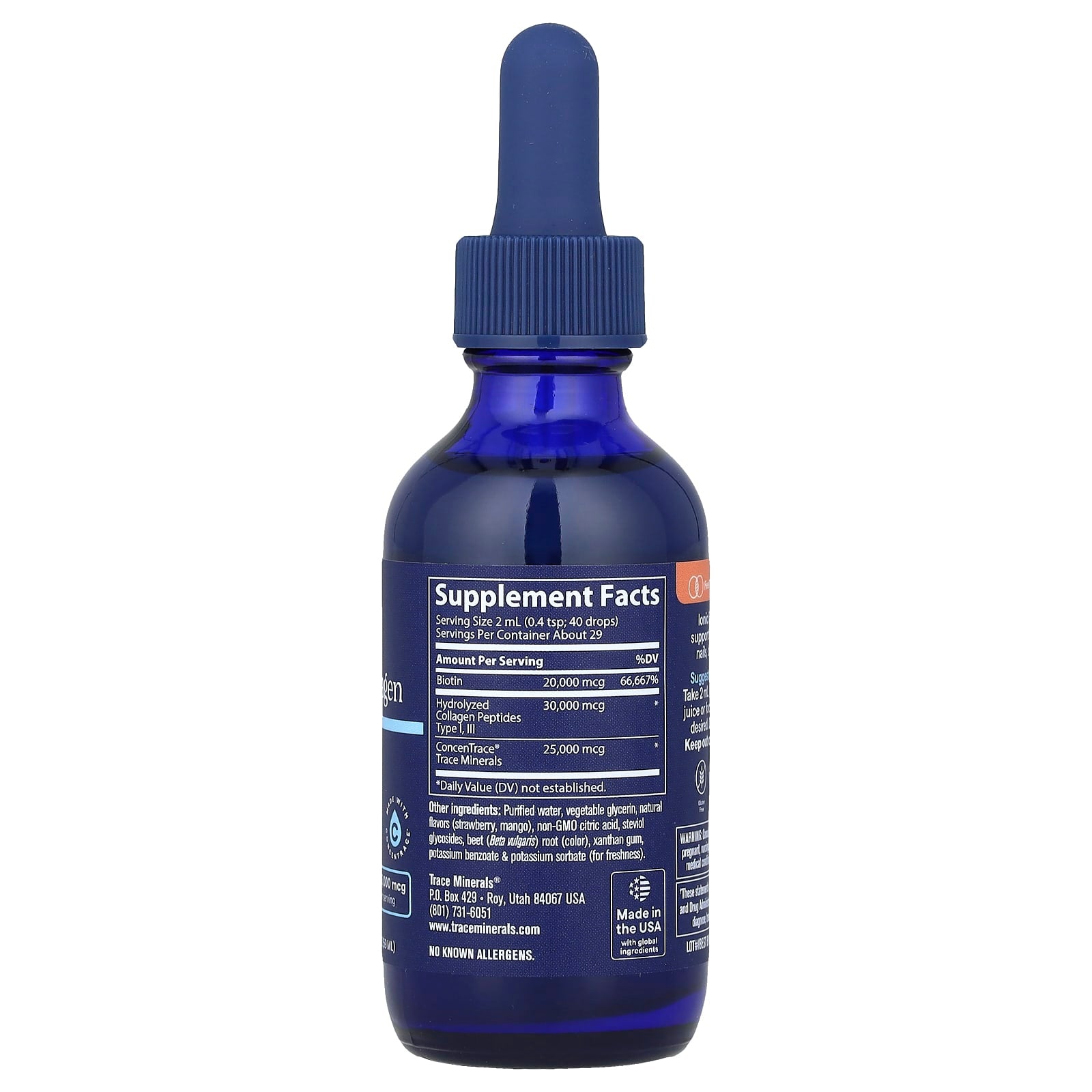 Trace, Ionic Biotin + Collagen, Strawberry Mango, 75,000 mcg, 2 fl oz (59 ml)