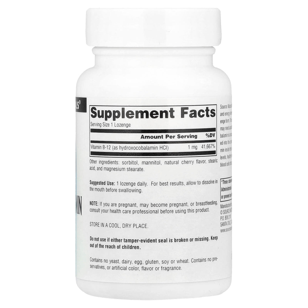 Source Naturals Hydroxocobalamin Vitamin B12 1 mg 120 Lozenges