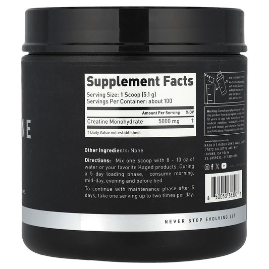 Kaged, Creatine Monohydrate, Unflavoured, 1.12 lb (510 g)