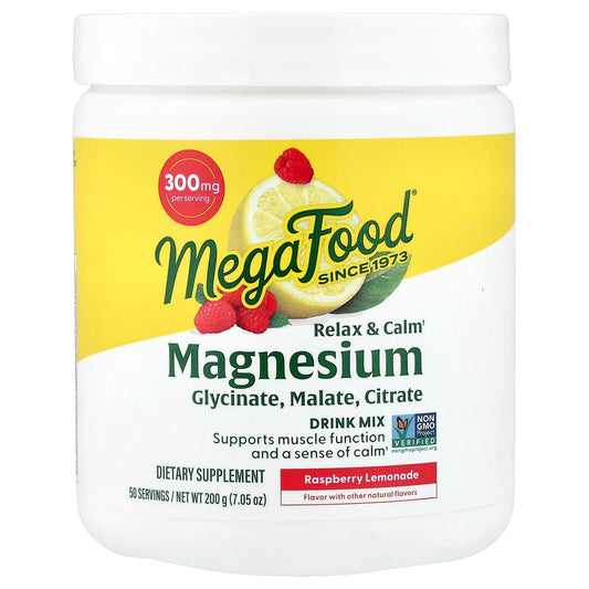 MegaFood, Relax & Calm Magnesium, Drink Mix, Raspberry Lemonade, 200 g (7.05 oz)
