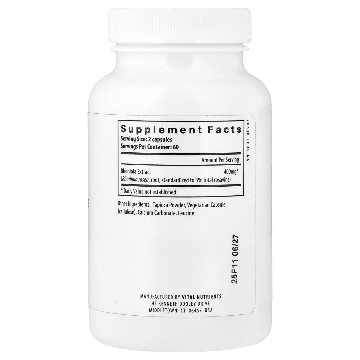 Vital Nutrients Rhodiola Rosea 120 Vegan Capsules