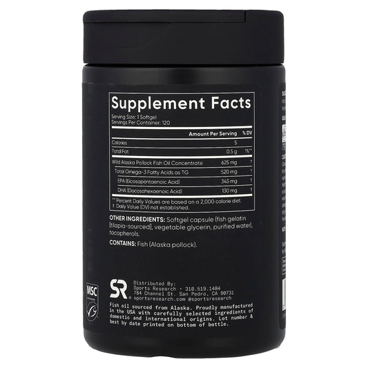 Sports Research Alaskan Omega-3 Fish Oil, Mini Gels 120 Caps