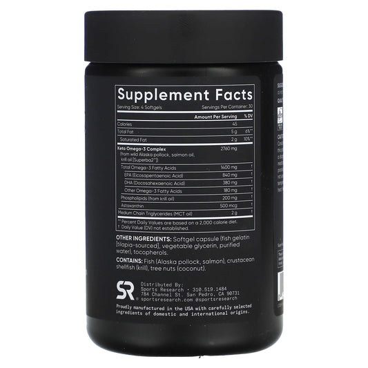 Sports Research Keto Omega-3 with Salmon Oil 120 Softgels