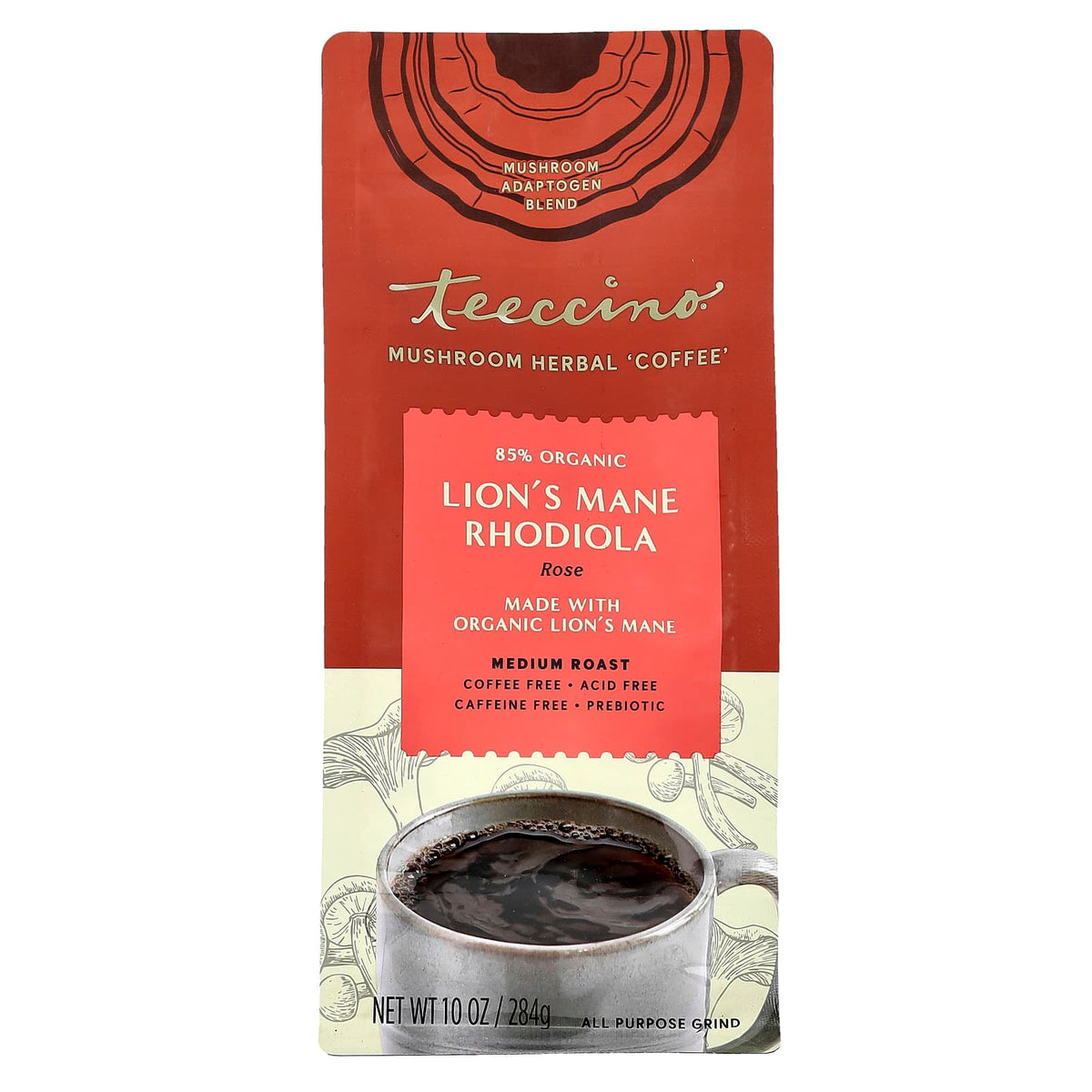 Teeccino Mushroom Herbal Coffee, Chaga Ashwagandha, Medium Roast 10 oz (284 g)