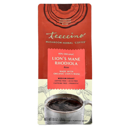 Teeccino Mushroom Herbal Coffee, Chaga Ashwagandha, Medium Roast 10 oz (284 g)