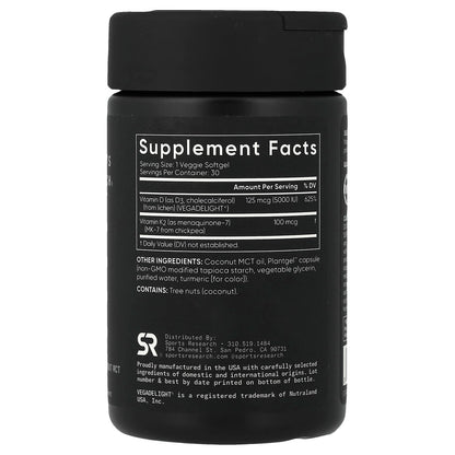 Sports Research D3 + K2, Plant-Based 30 Softgels
