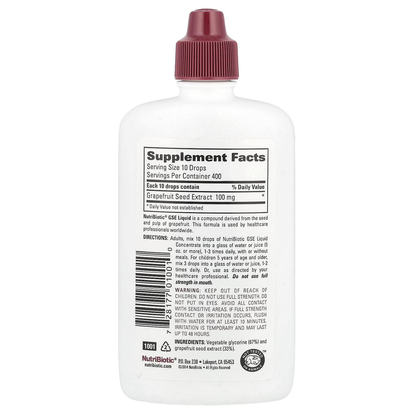 NutriBiotic, Vegan GSE, Grapefruit Seed Extract, Liquid Concentrate, 100 mg, 4 fl oz (118 ml)
