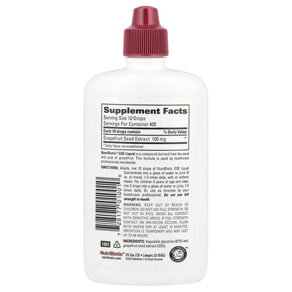 NutriBiotic, Vegan GSE, Grapefruit Seed Extract, Liquid Concentrate, 100 mg, 4 fl oz (118 ml)