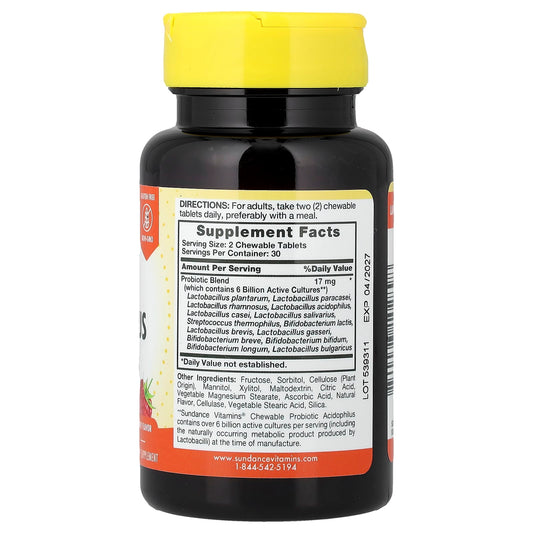 Sundance Vitamins, Chewable Probiotic Acidophilus, Berry, 60 Chewable Tablets (8.5 mg per Tablet)