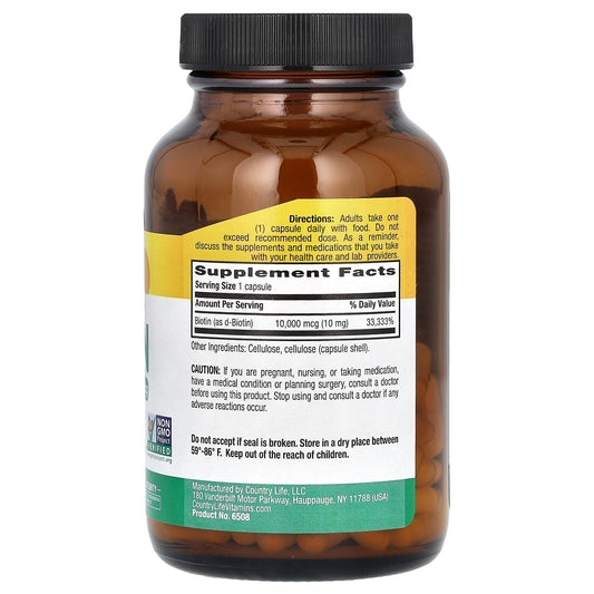 Country Life, Biotin, High Potency, 10 mg, 120 Vegan Capsules