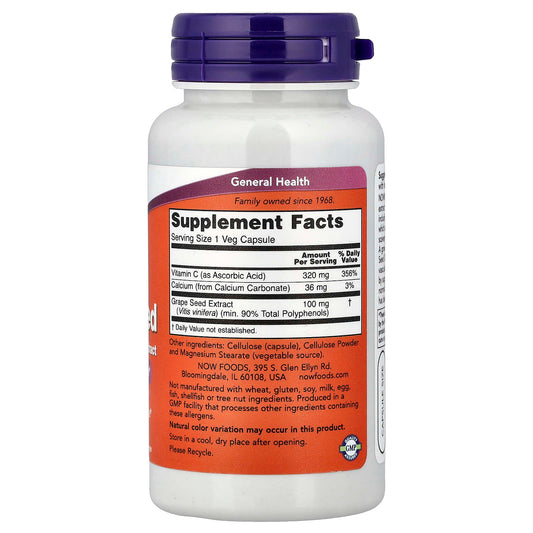 NOW Foods, Grape Seed, Standardised Extract, 100 mg, 100 Veg Capsules