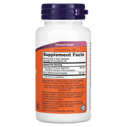 NOW Foods, Pycnogenol® With Bioflavonoids, 60 Veg Capsules