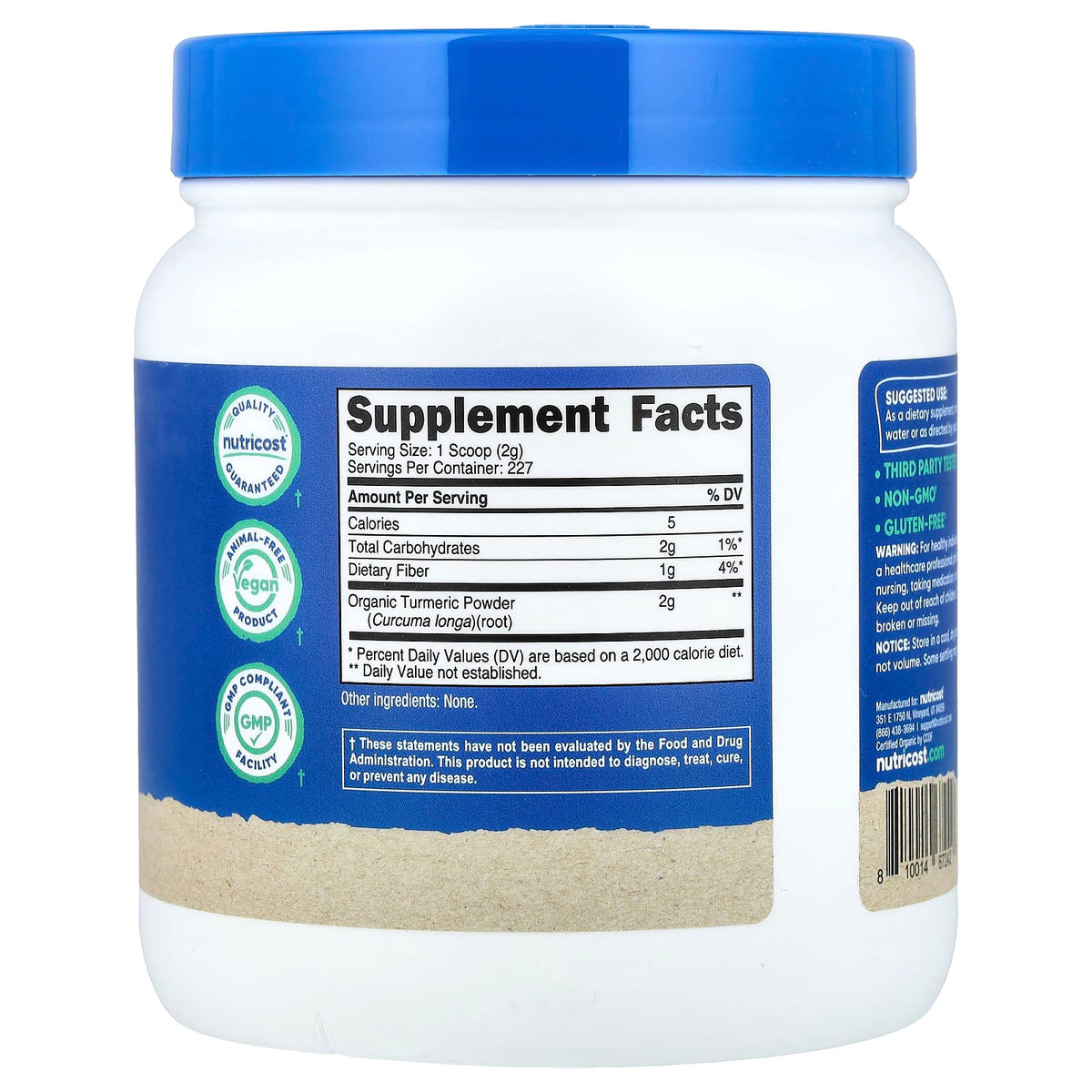 Nutricost, Organic Turmeric, Unflavoured, 1 lb (454 g)