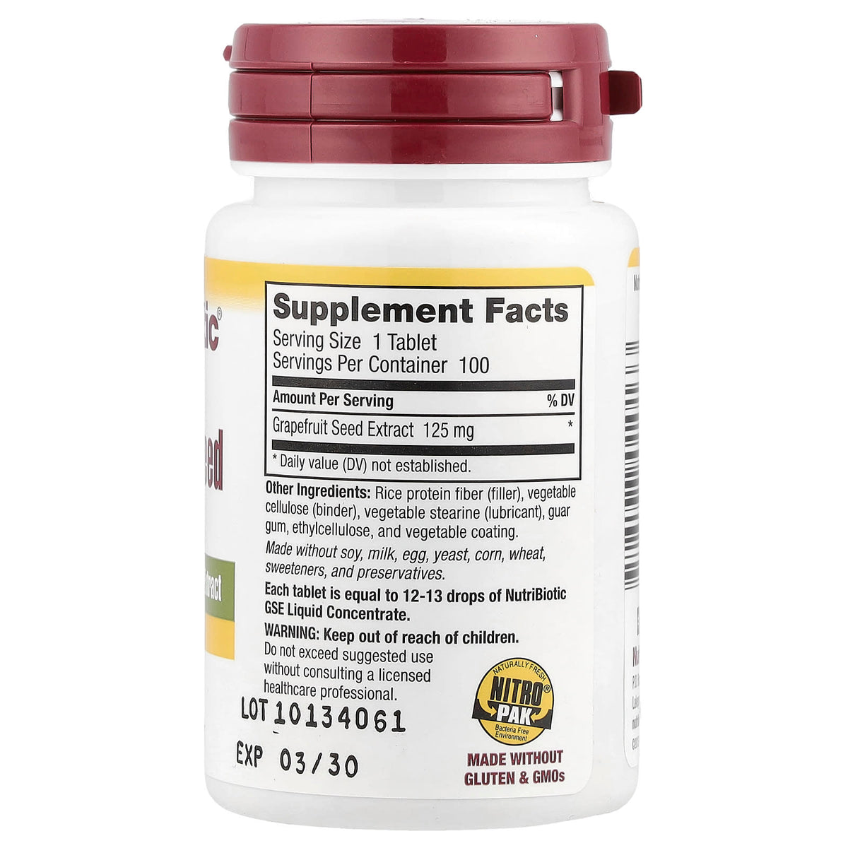 NutriBiotic Grapefruit Seed Extract 125 mg 100 Tabs