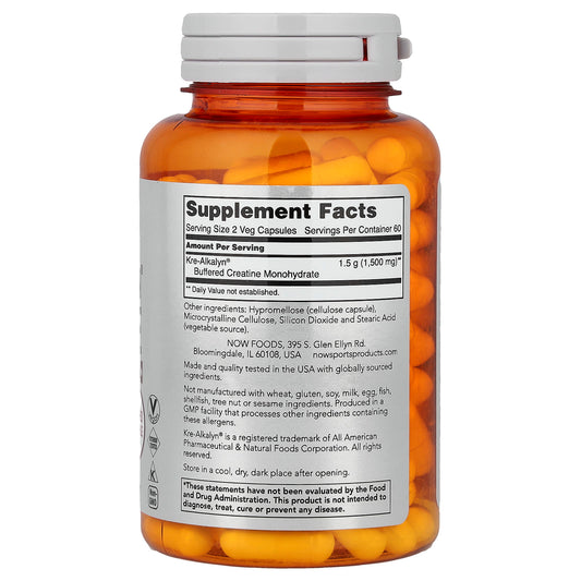 NOW Foods, Sports, Kre-Alkalyn® Creatine, 120 Veg Capsules (750 mg per Capsule)