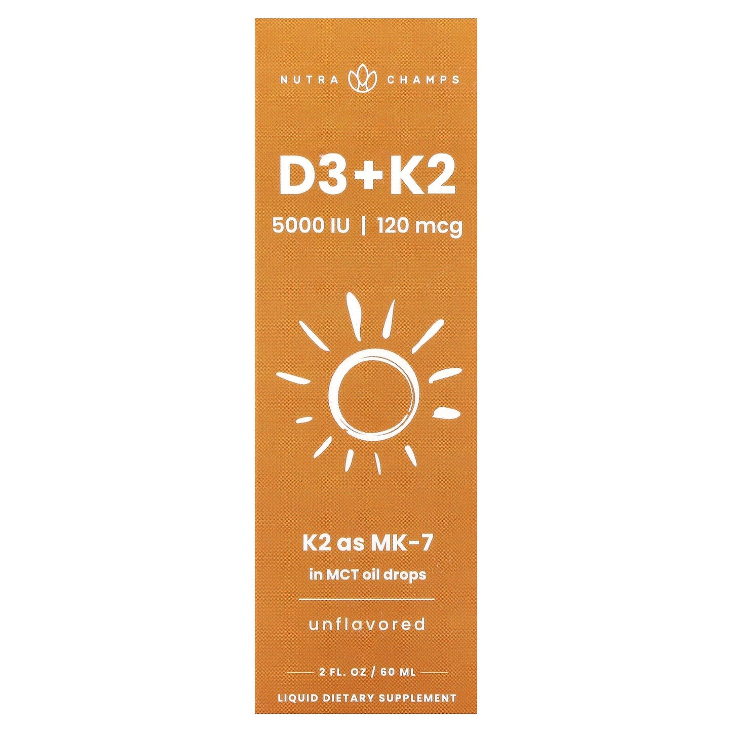 NutraChamps, D3 + K2 Liquid Drops, Unflavoured, 2 fl oz (60 ml)