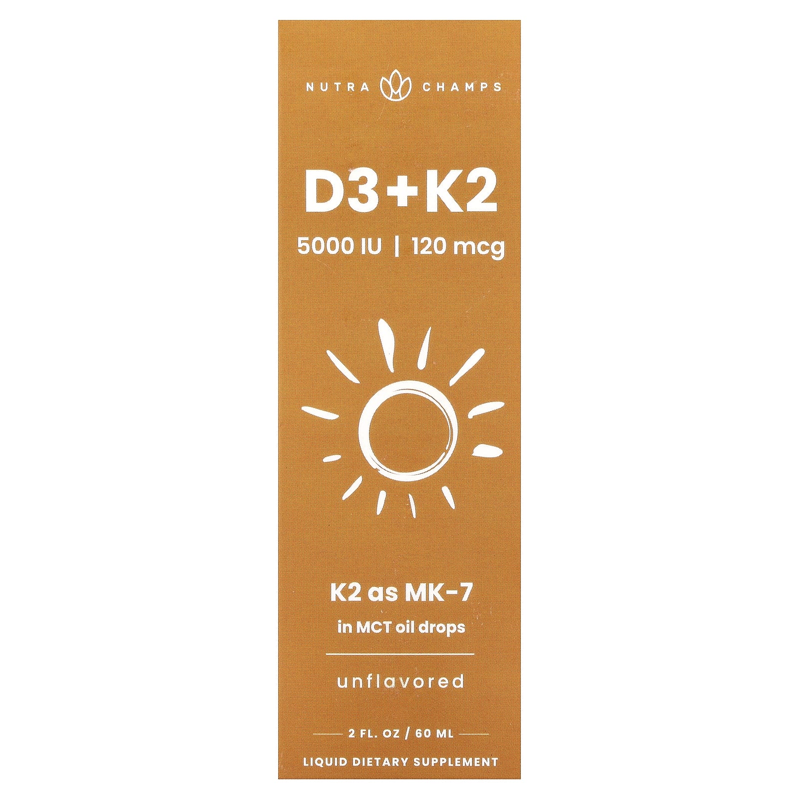 NutraChamps, D3 + K2 Liquid Drops, Unflavoured, 2 fl oz (60 ml)