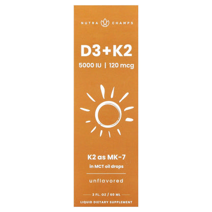 NutraChamps, D3 + K2 Liquid Drops, Unflavoured, 2 fl oz (60 ml)