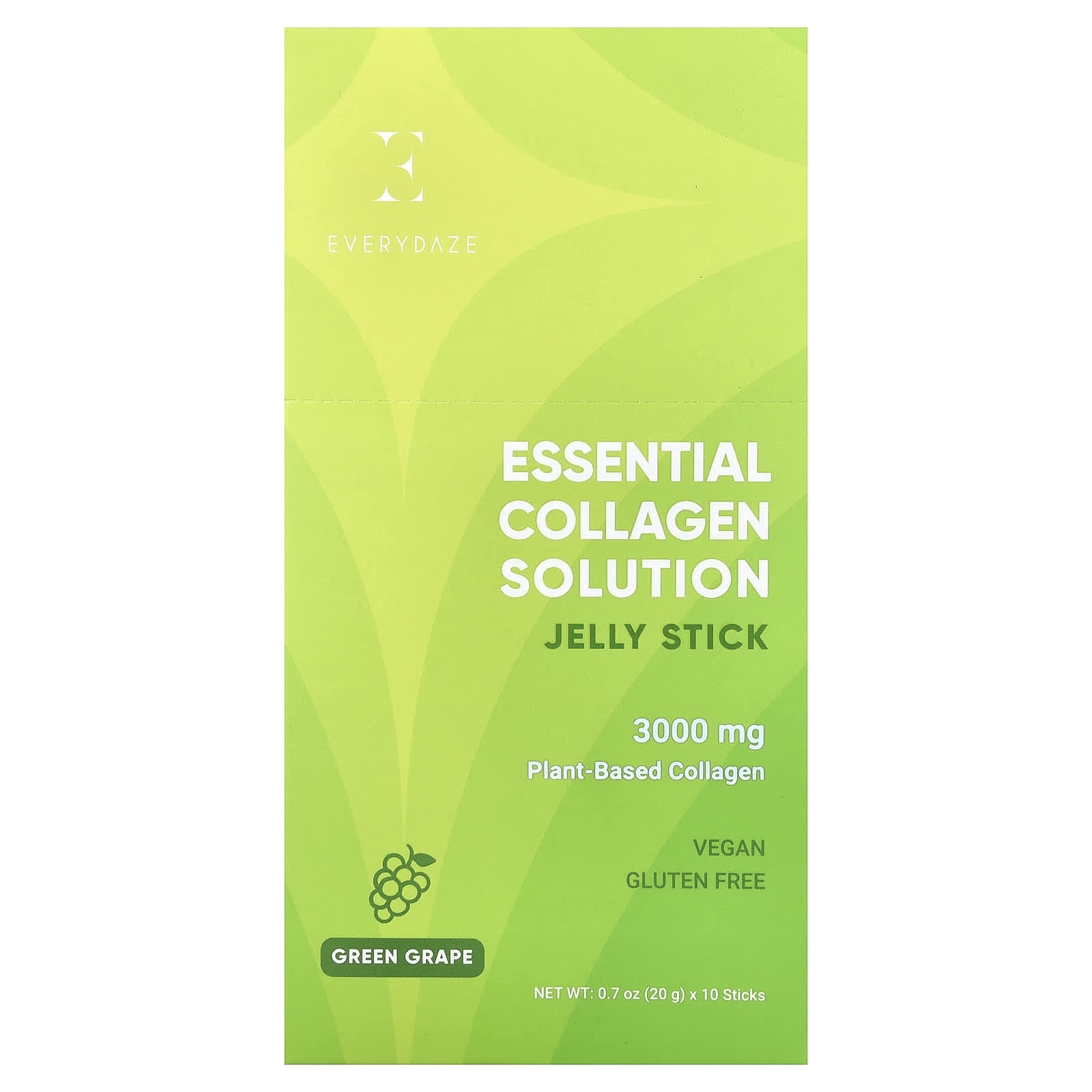 Everydaze, Essential Collagen Solution Jelly Stick, Green Grape, 3,000 mg, 10 Sticks, 0.7 oz (20 g) Each