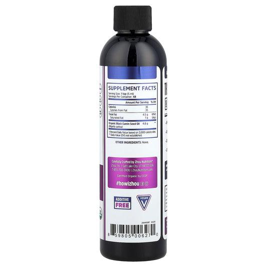 Zhou Nutrition, Organic, 100% Pure Virgin Black Seed Oil, Cold Pressed, 8 fl oz