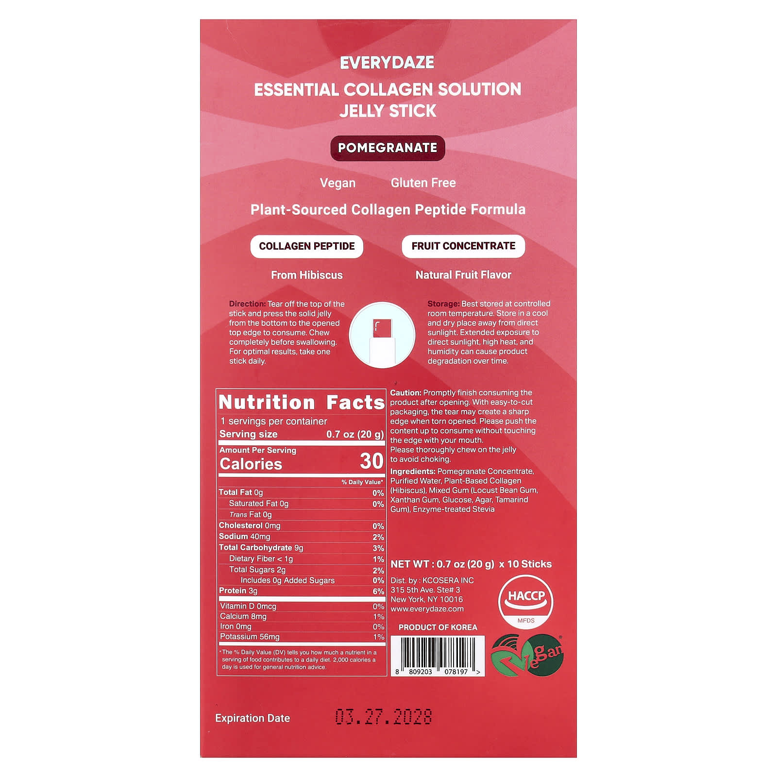 Everydaze, Essential Collagen Solution Jelly Stick, Pomegranate, 10 Sticks, 0.7 oz (20 g) Each
