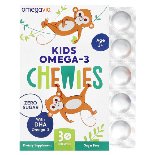 OmegaVia, Kids Omega-3 Chewables, Age 3+, Natural Fruit, 30 Chewables