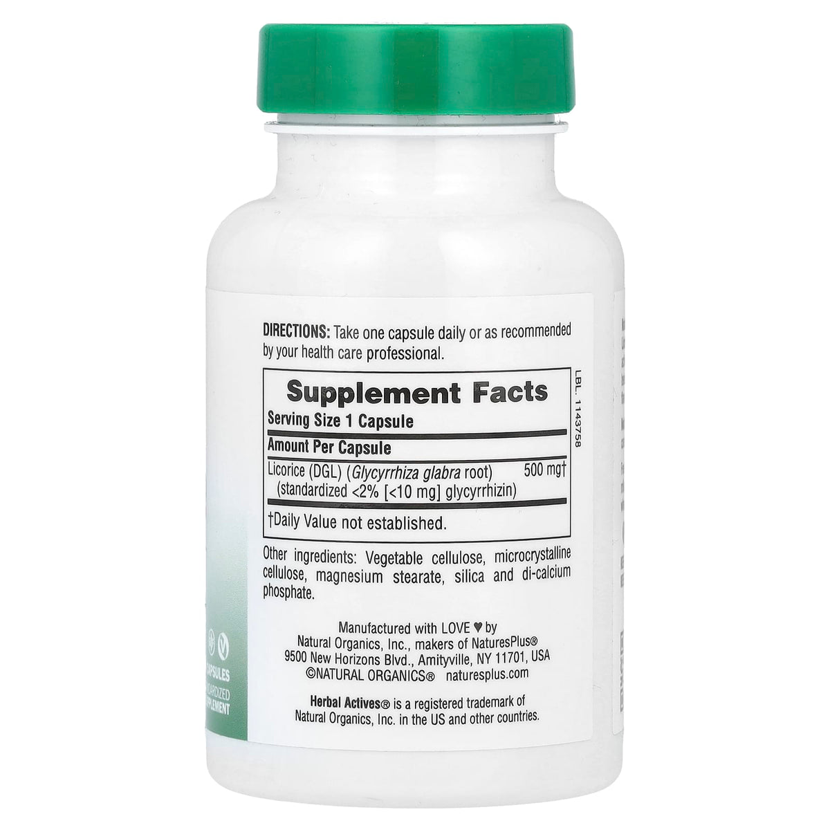Nature's Plus, Herbal Actives, Licorice (DGL), 500 mg, 60 Vegetarian Capsules