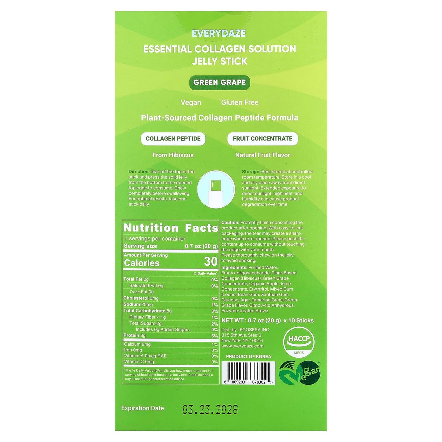 Everydaze, Essential Collagen Solution Jelly Stick, Green Grape, 3,000 mg, 10 Sticks, 0.7 oz (20 g) Each
