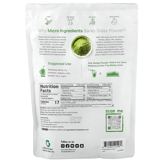 Micro Ingredients, Organic Barley Grass Powder, 454 g (16 oz)