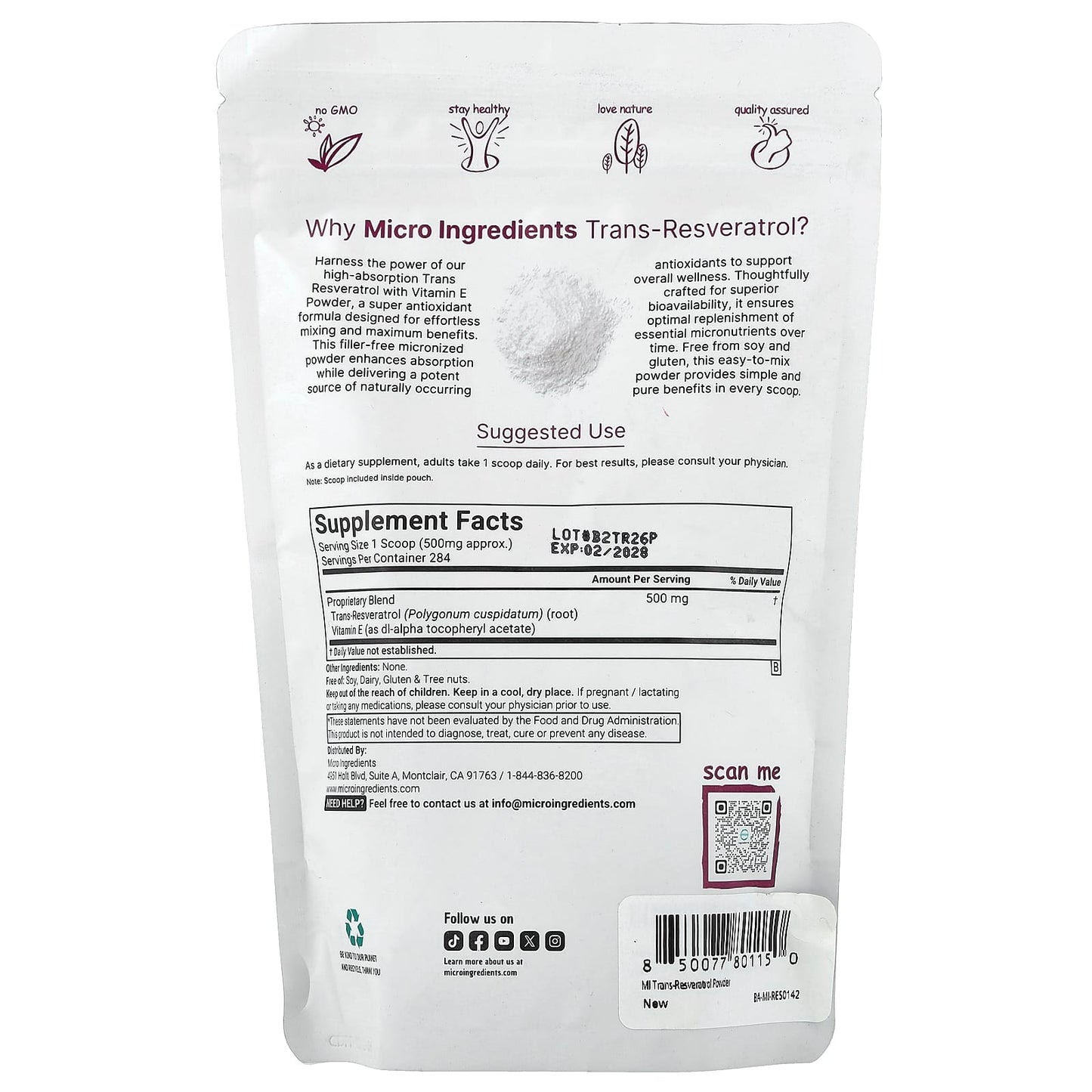 Micro Ingredients, Trans-Resveratrol With Vitamin E, 142 g (5 oz)