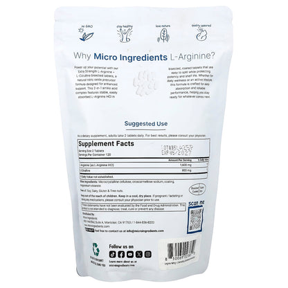 Micro Ingredients L Arginine + L-Citrulline 240 Bisected Tabs Sports Performance