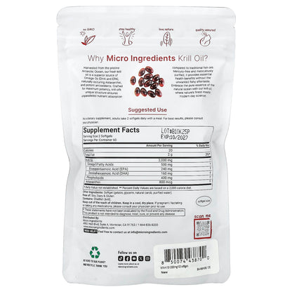 Micro Ingredients Antarctic Krill Oil 1000 mg per Capsule 120 Caps