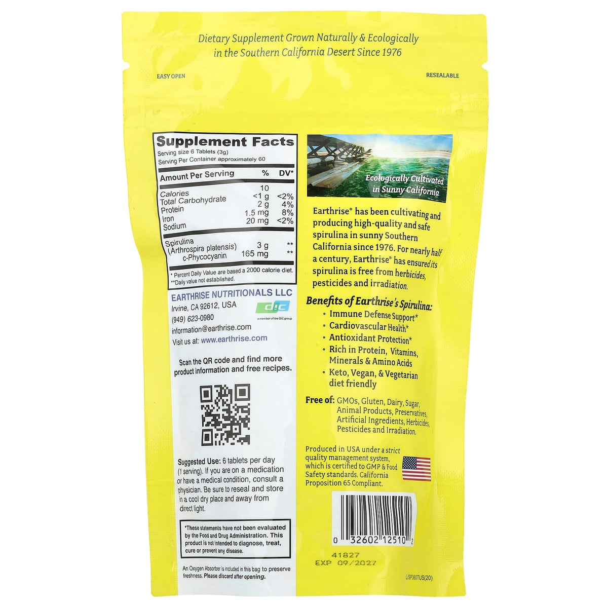 Earthrise 100% California Grown Spirulina 500 mg 360 Tabs