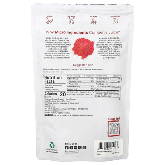 Micro Ingredients, Organic Cranberry Juice Powder, 227 g (8 oz)