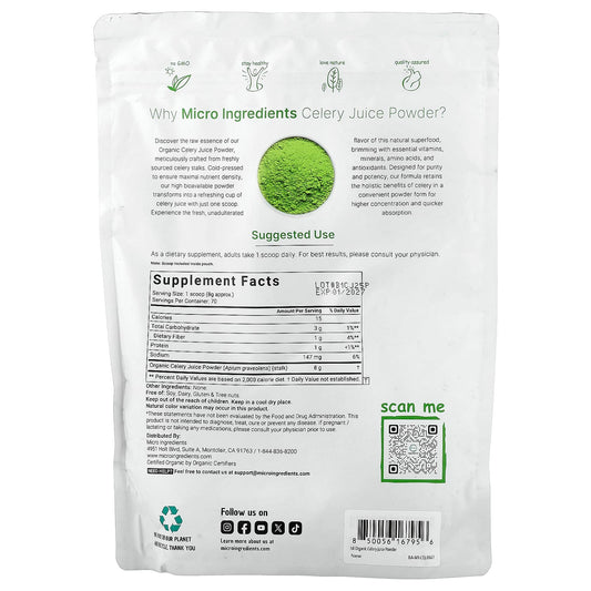 Micro Ingredients, Organic Celery Juice Powder, 566 g (20 oz)