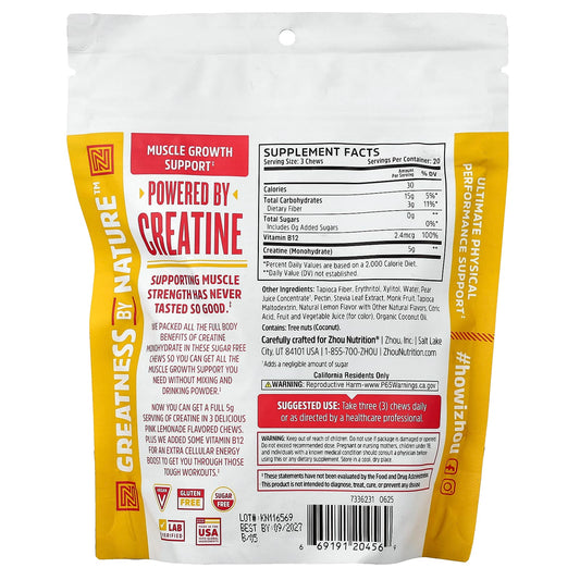 Zhou Nutrition, Creatine Chews, Pink Lemonade, 60 Chews