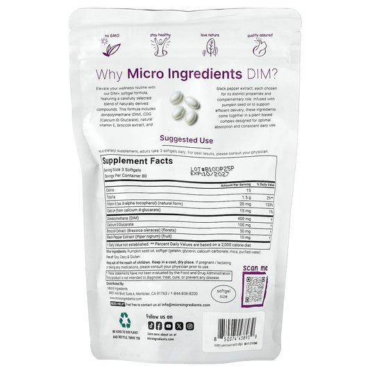 Micro Ingredients, DIM+, 240 Capsules