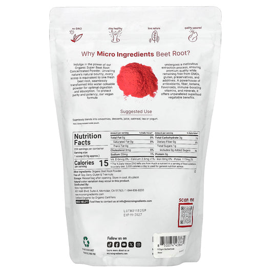 Micro Ingredients, Organic Beetroot Powder, 907 g (2 lb)