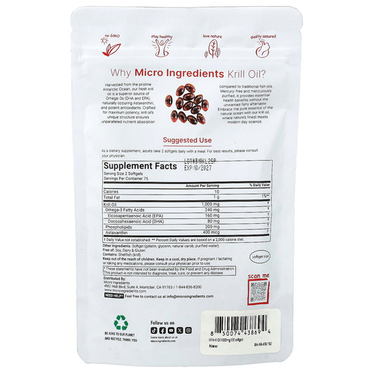 Micro Ingredients, Antarctic Krill Oil, 150 Capsules (500 mg per Capsule)