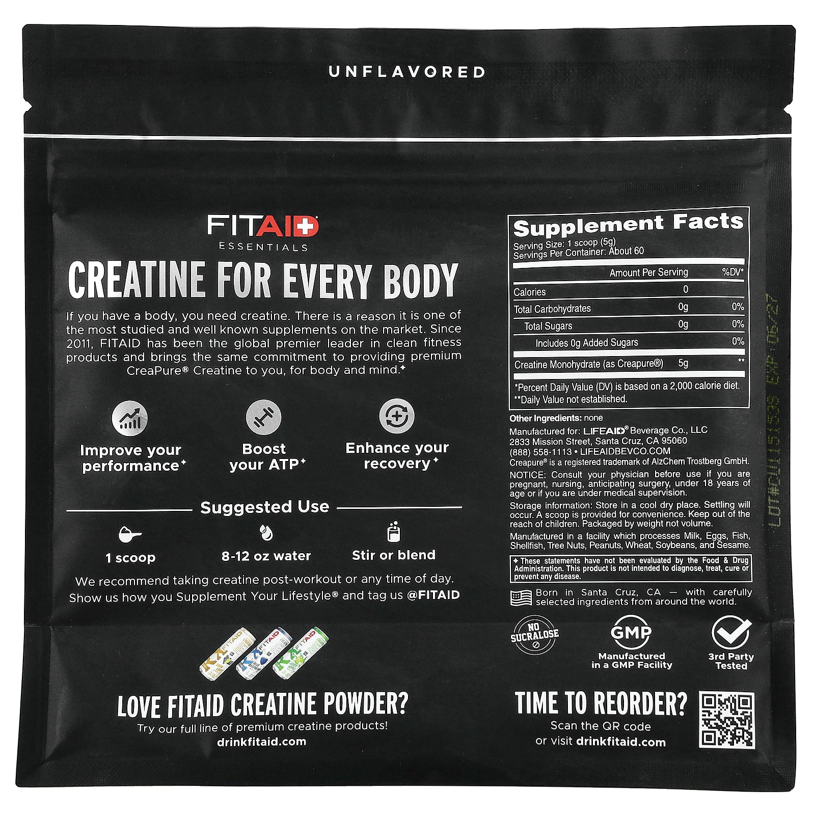 FITAID, Essentials, Creatine Monohydrate, Unflavoured, 300 g (10.6 oz)